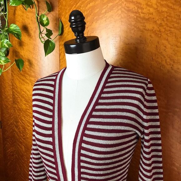 70’s 70s VINTAGE MACY’S Silver Burgundy Cardigan M - Picture 8 of 13